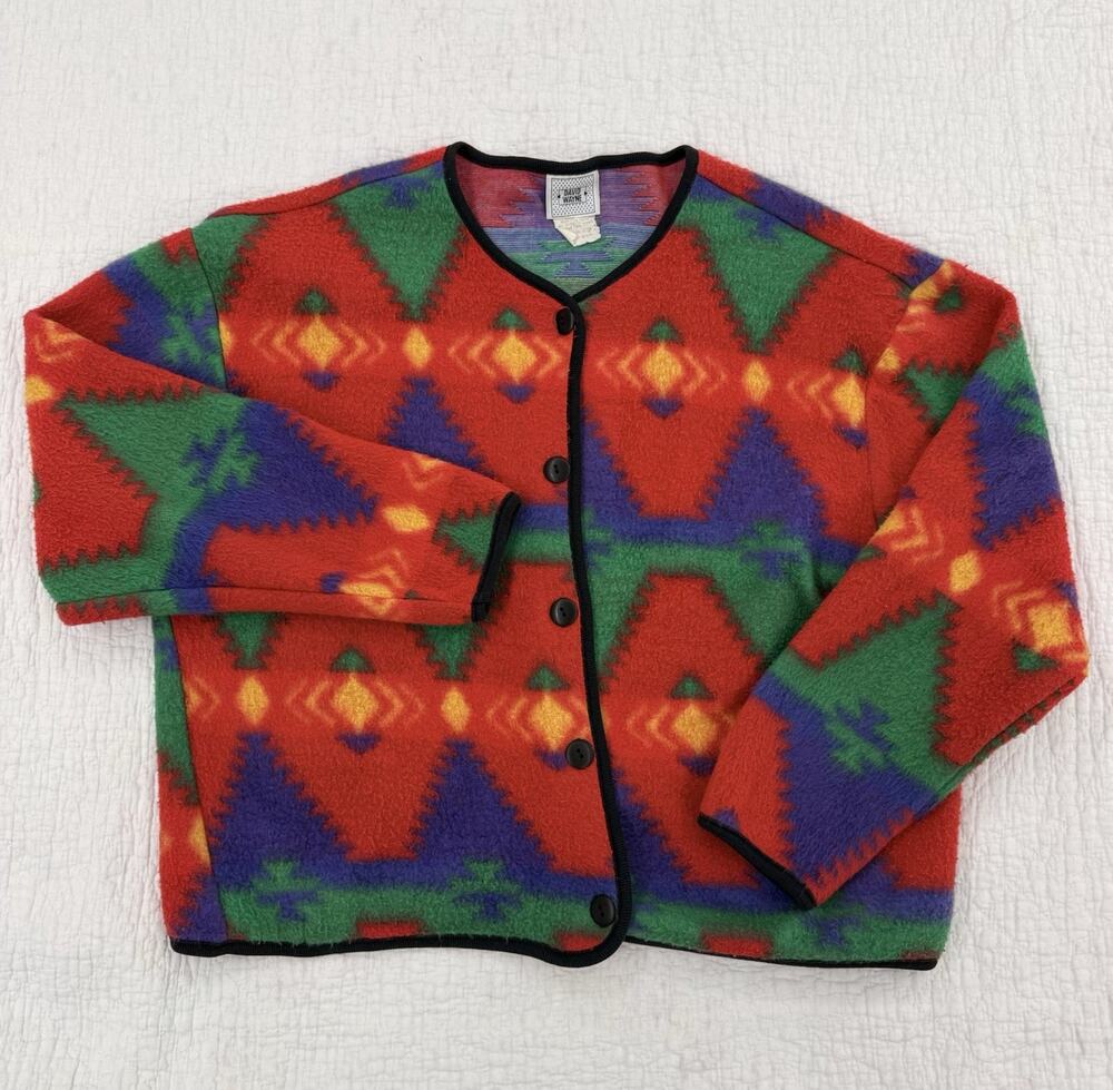 Vintage David Wayne Womens L Southwestern Geometric Button Front Jacket Pockets